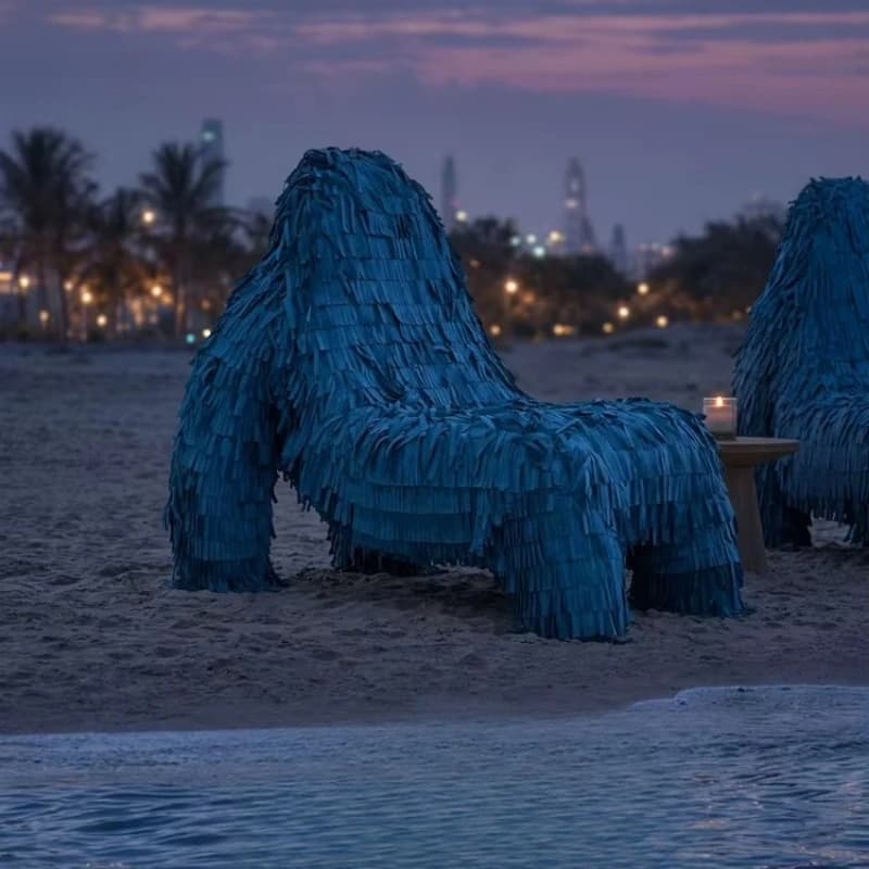 Blue tassel upholstered creative personality living room hotel artistic gorilla sofa chair
