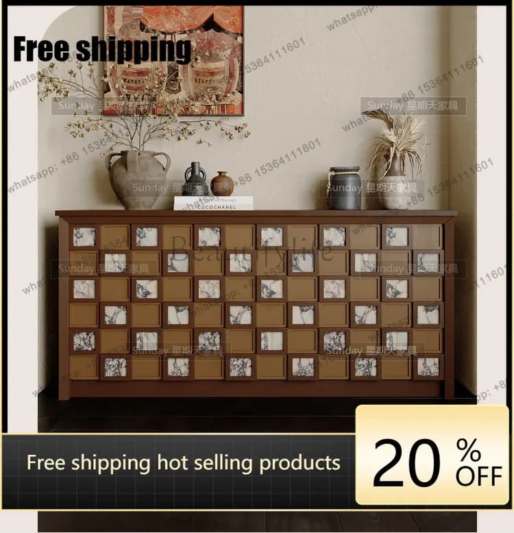 Factory Direct New Chinese-style retro chest cabinet Guofeng contrasting color living room large-capacity entrance cabinet