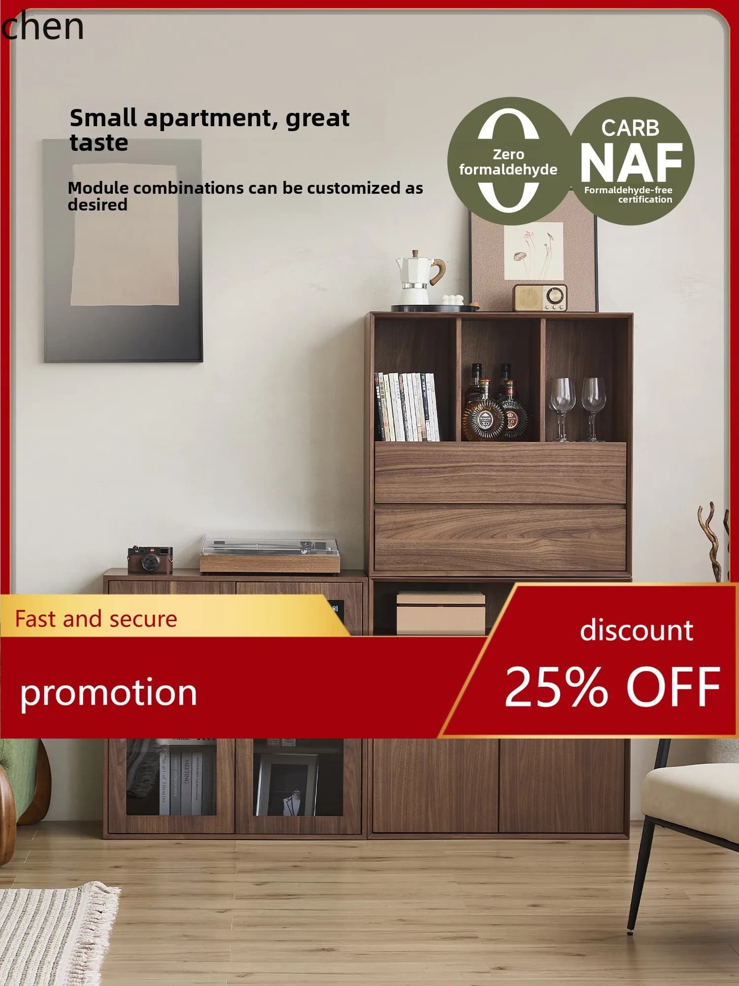 HT Display Cabinet Combination Modular Storage New Vintage Low Bookshelf Living Room Storage Cabinet