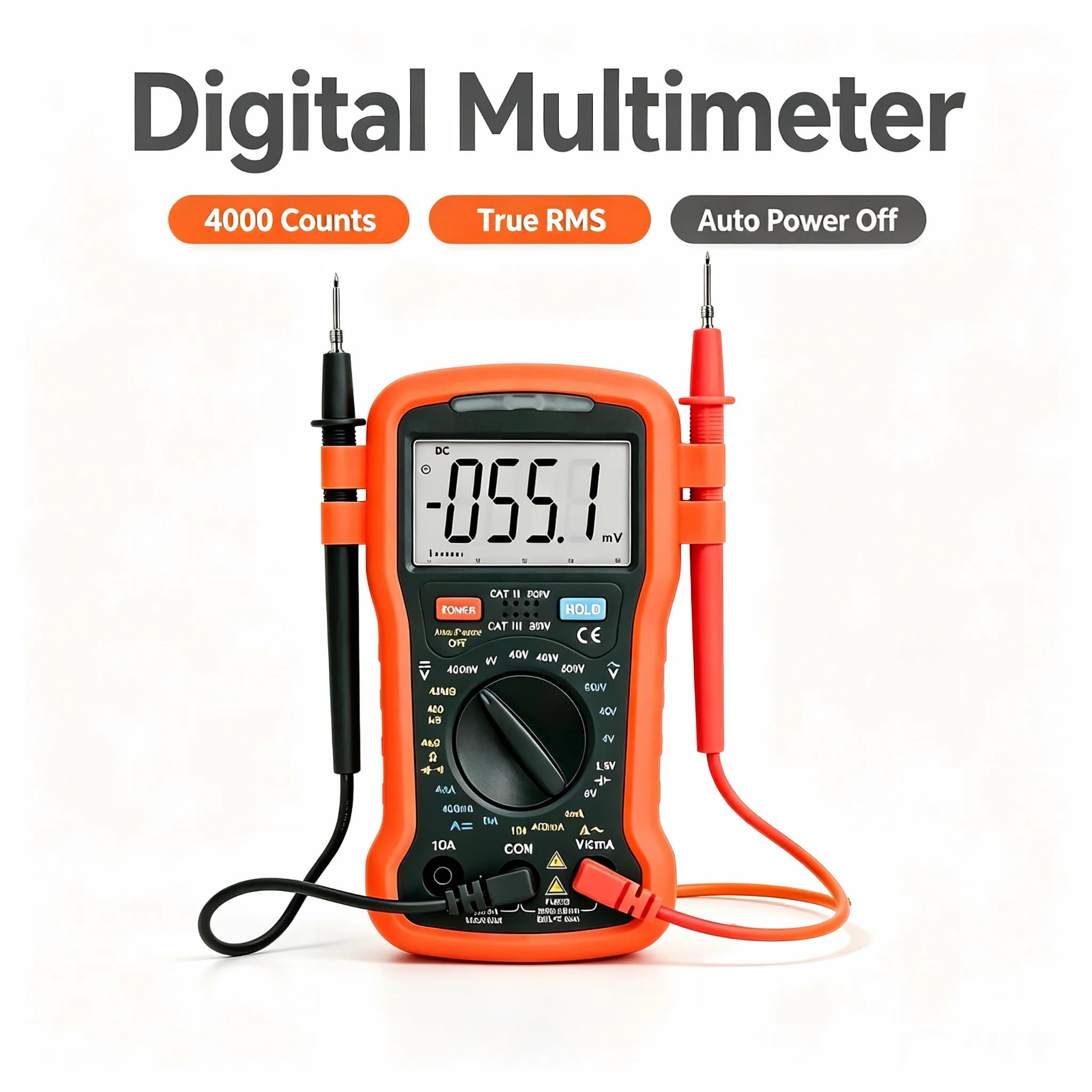 True RMS Digital Multimeter 4000 Counts Manual Range Tester Portable for Home DIY Auto Repair DC AC Voltage Current