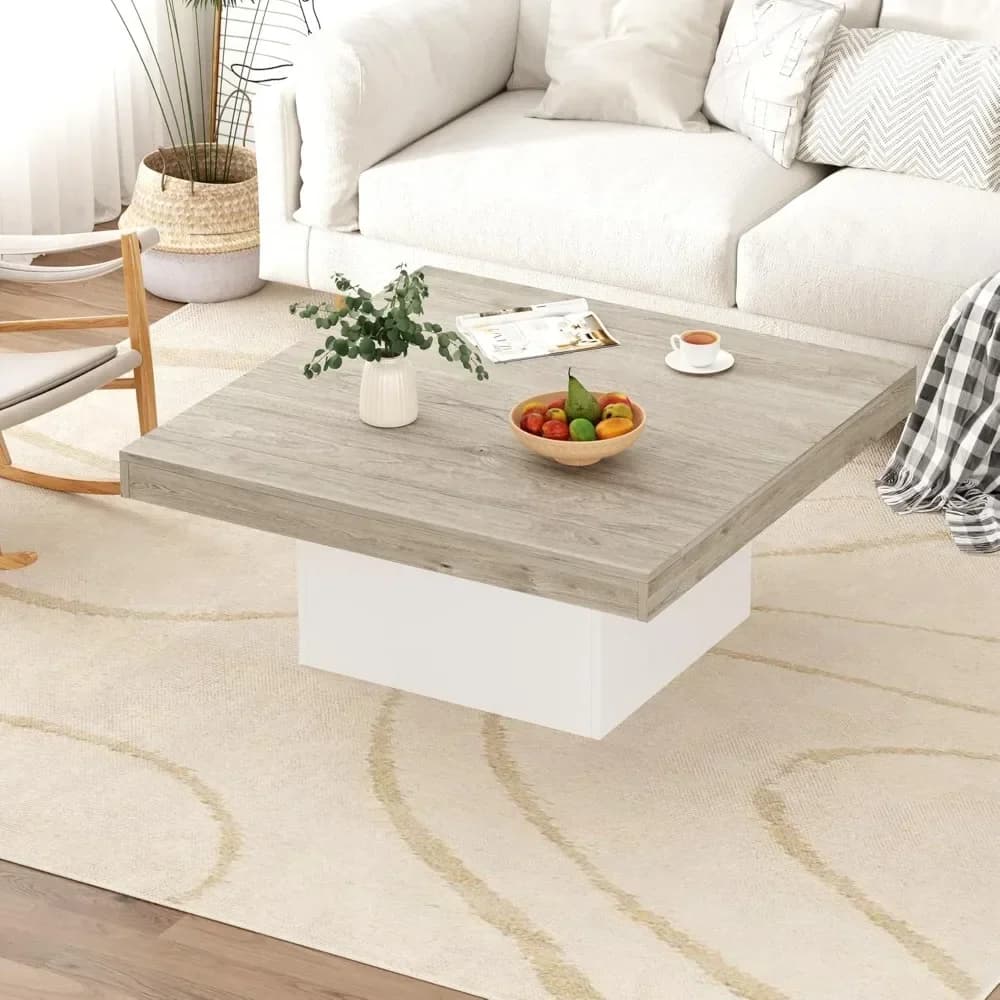 LED Light Square Coffee Table for Living Room Table, Modern Coffee Tables with Plug Table for Home Office Apartment Reading Room