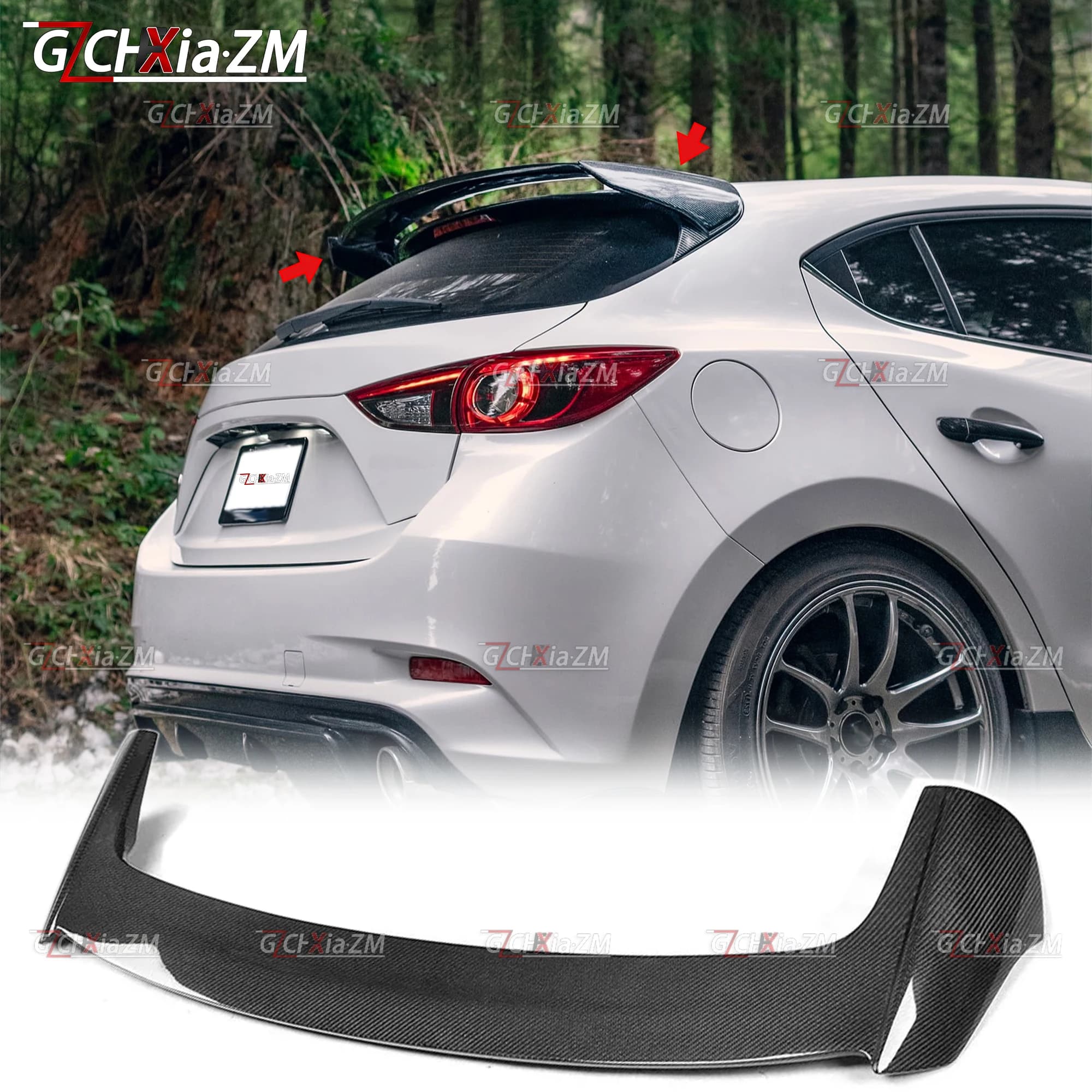 For Mazda 3 Axela Sport Hatchback 4-Door Coupe 2014-2017 Carbon Fiber Rear Roof Spoiler Diffuser Body Kit Rear Wing