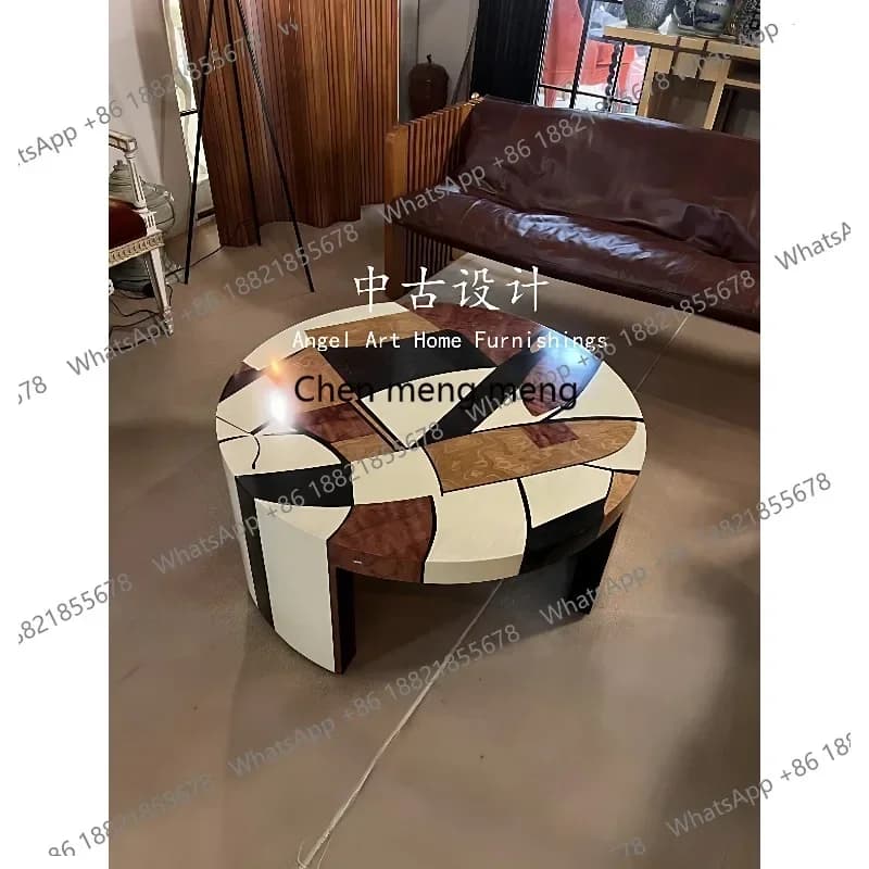 Z136 Medieval designer solid wood coffee table creative French living room round coffee table combination