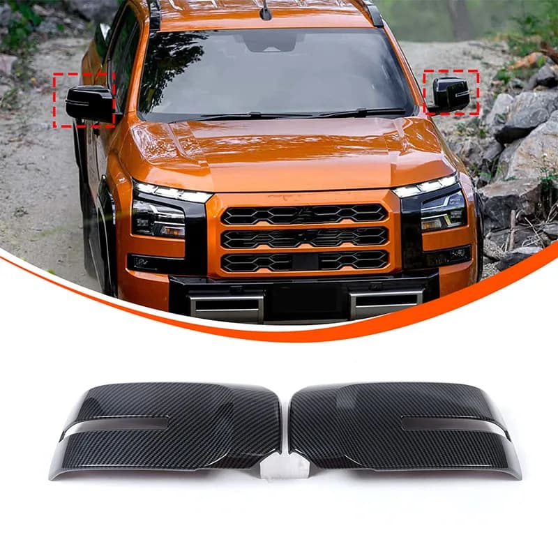 For Mitsubishi Triton L200 2024 ABS Carbon Fiber Style Car Side Door Rearview Mirror Cap Cover Trim Auto Exterior Accessories