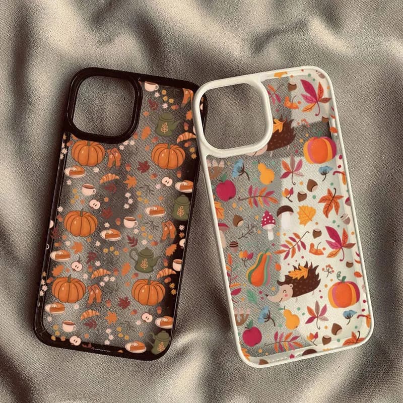 Pumpkin Autumn Leaves Clear Phone Case for iPhone 18 Pro 17 16 15 14 12 11 13 Pro Max 16E Air X XR XS 7 8 Plus Anti-Fall Cover