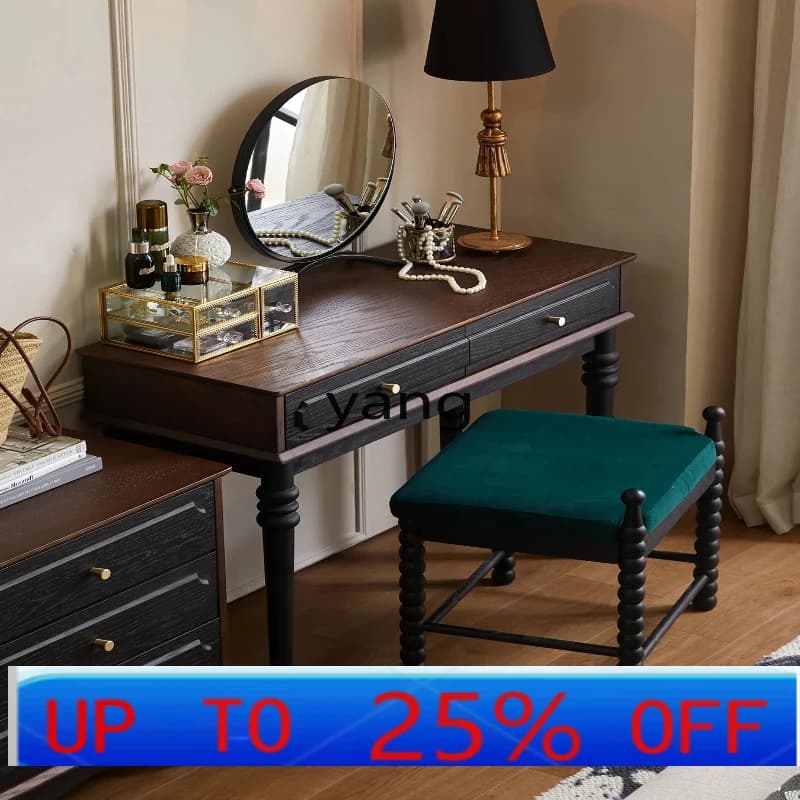 LHH retro solid wood dresser master bedroom dressing table with drawers makeup mirror