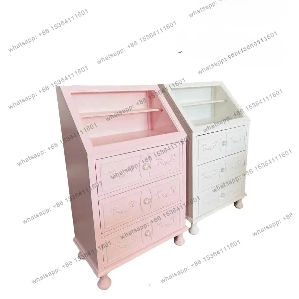 French glass surface solid wood dining side cabinet girl heart storage locker makeup jewelry display cabinet