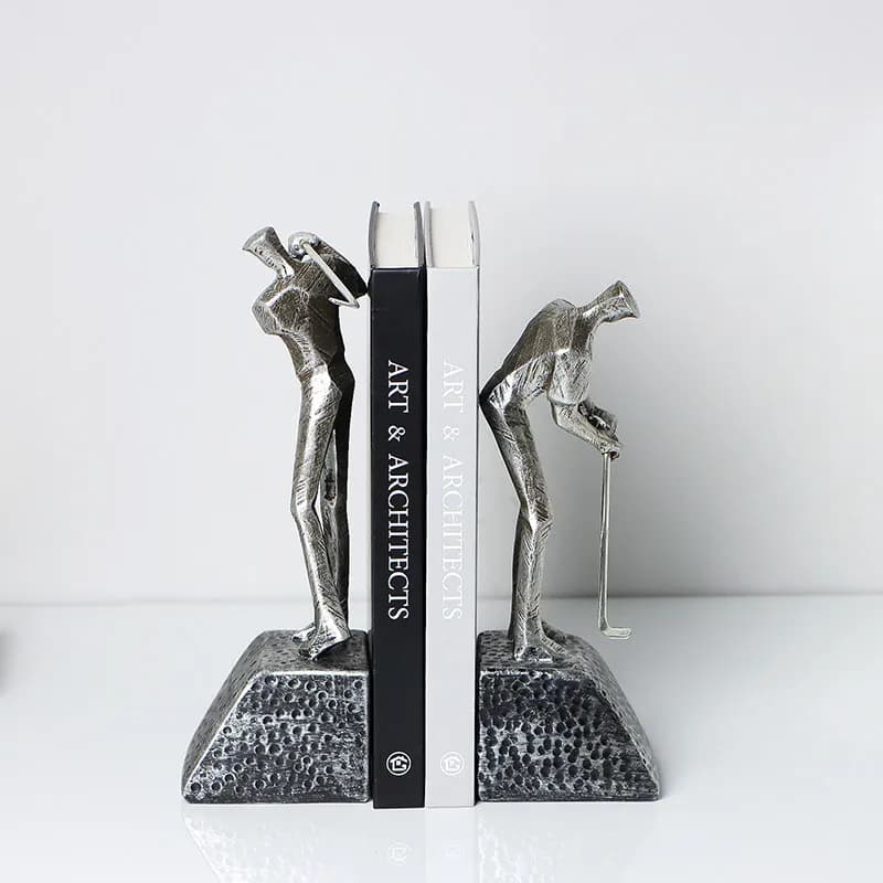 Modern Luxury Silver Golf Player Bookends Resin Decorative Book Stand for Office Study Bookshelf Model Room Desktop Decor Gift