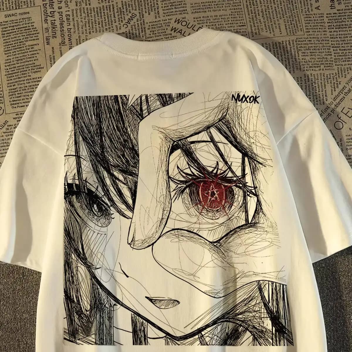 Unisex Cartoon Print T-shirts Men's American High Street Dark Anime Character Cotton Short Sleeve T Shirt Summer Hiphop Top