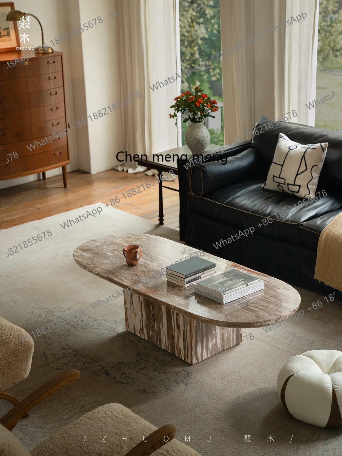 Retro style designer creative tree jade rough stone living room coffee table designer furniture