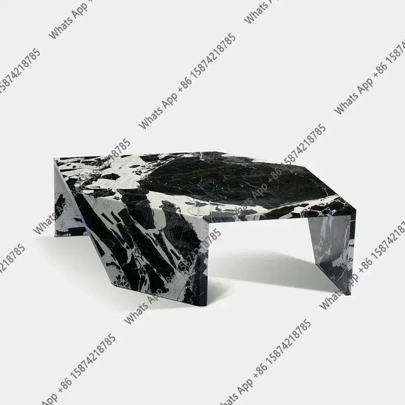 Light luxury black large flat coffee table special-shaped creative living room designer high-end villa marble tea table