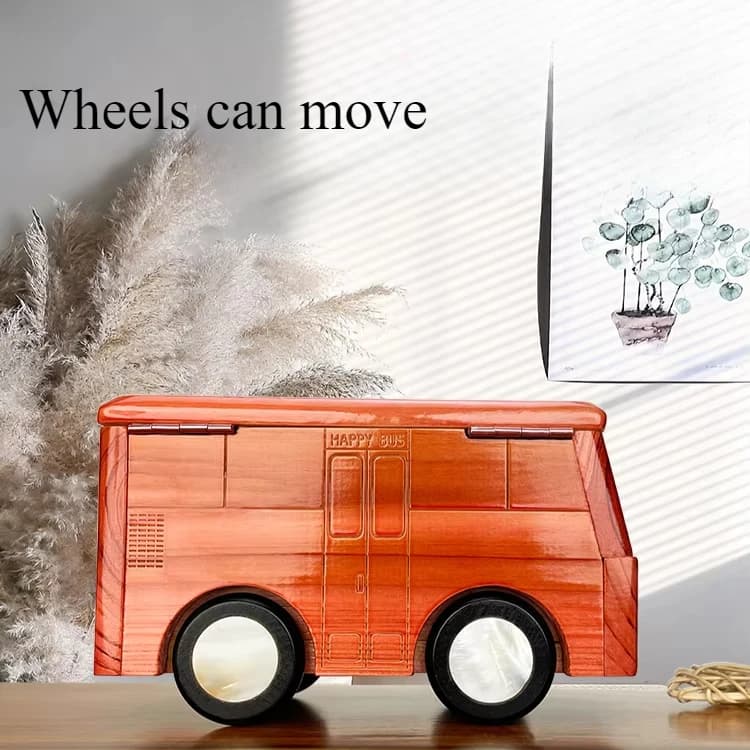 Piggy Bank Wooden Happy Bus Gift Combination Lock Car Lucky Money Piggy Bank Safe Money Mini Money Box