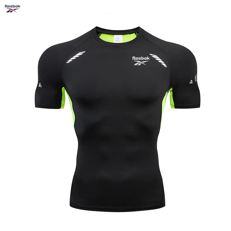 Reebok Men's T-shirt-Compression Top-Boxing Vests Men's Short-Sleeved Sports Shirt-Fitness-Fitness Training-Sports-Set-style Jiu