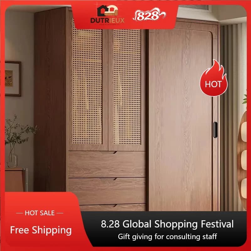 Brown Luxury Rattan Wardrobes Hanging Clothes Space Saving Bedroom Wardrobes Storage Organizer Armario Para Ropa Home Furniture