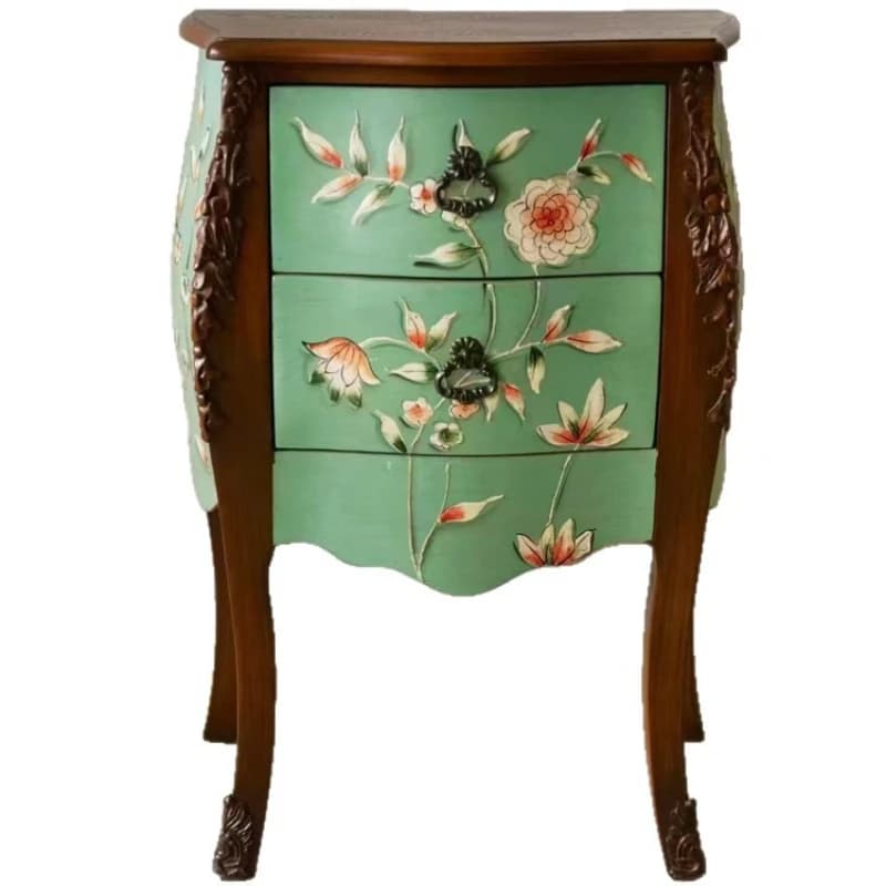 LTT French Side Table Cabinet, Solid Wood Nightstand, Vintage Painted Sofa Corner Table