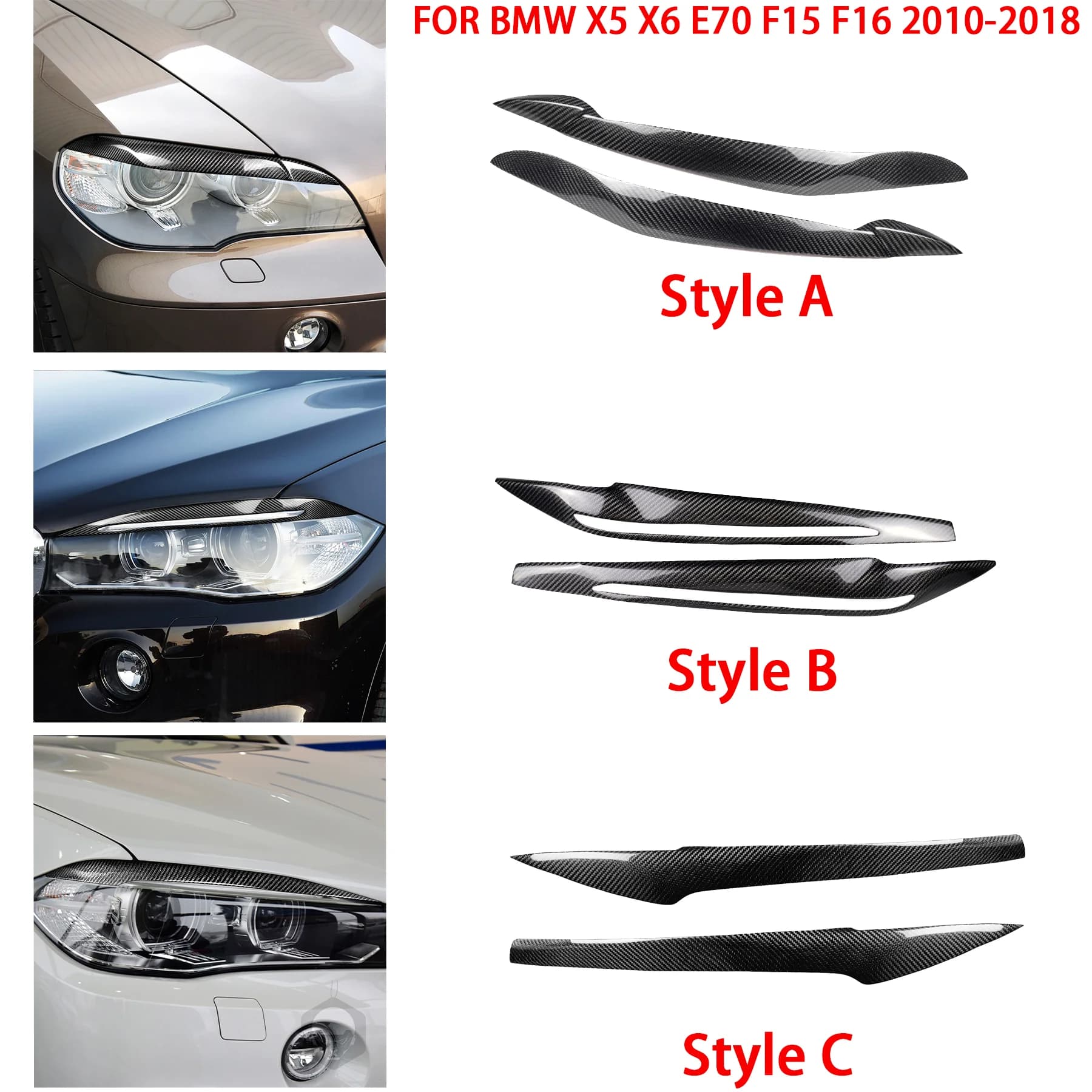 FOR BMW X5 X6 E70 F15 F16 2010-2018 Auto Body Kits 2pcs Front Headlamp Stickers Trim Cover Car Headlight Eyebrow Eyelids