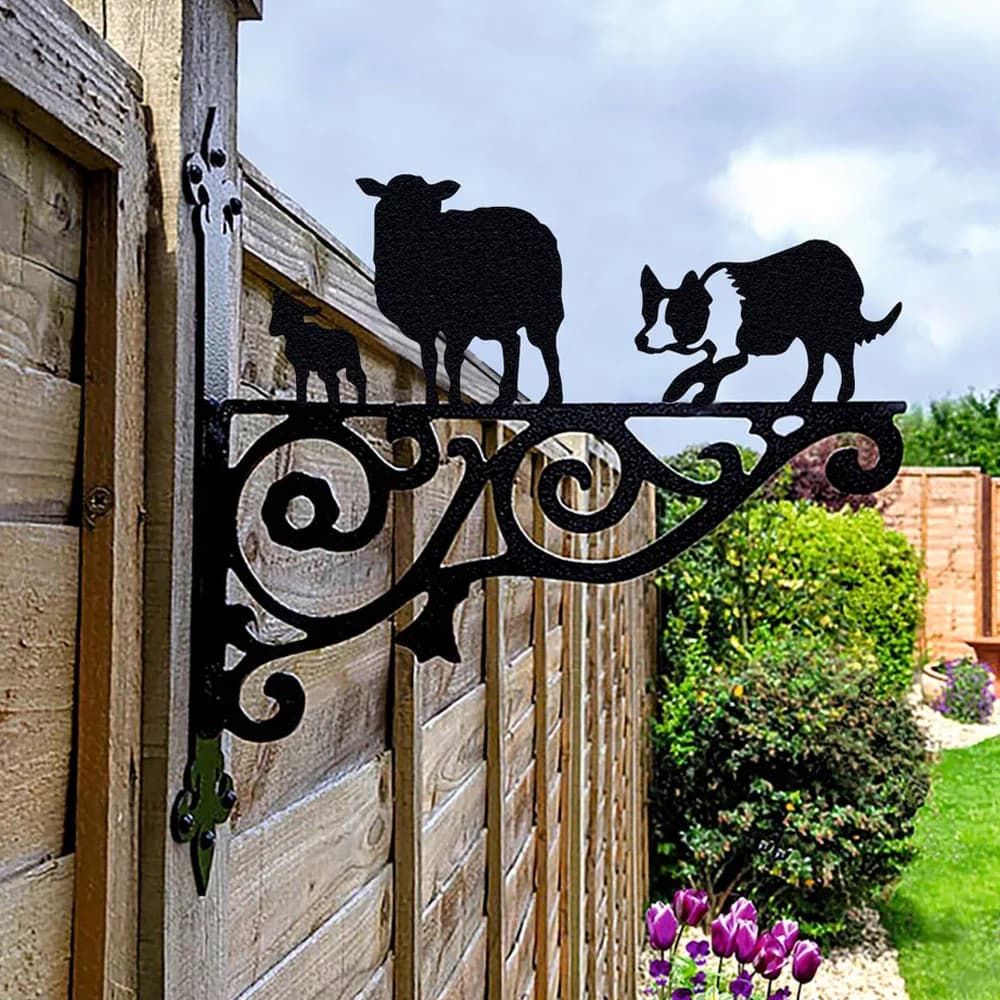 Collie Metal Wall Art Decor Door Hanging Frame Corner Iron Window Outdoor Garden Pet Shepherd Dog Theme Sculpture Home Artwork