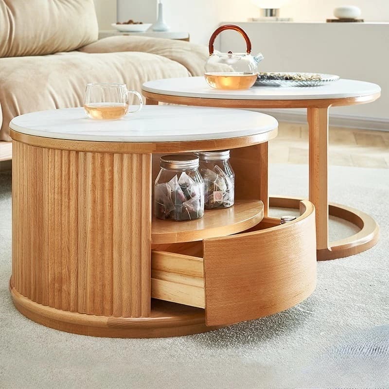 Wooden coffee table size round combination Nordic log style home living room storage feeling