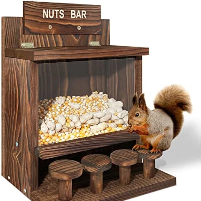 Picnic Table Pet Feed Box Wooden Chipmunk House Box Squirrel Feeder