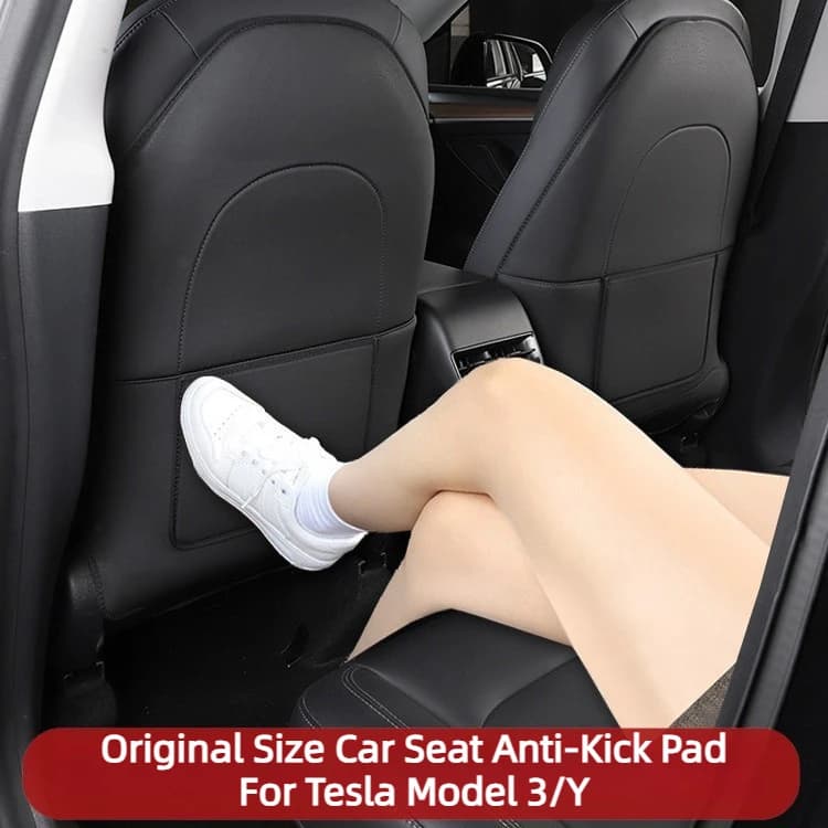 2pcs Full coverage Seat Kick Mat for Tesla Model 3/Y Rear Row Protector Cover Original Car Size Nappa Leather Scratch-Resistant