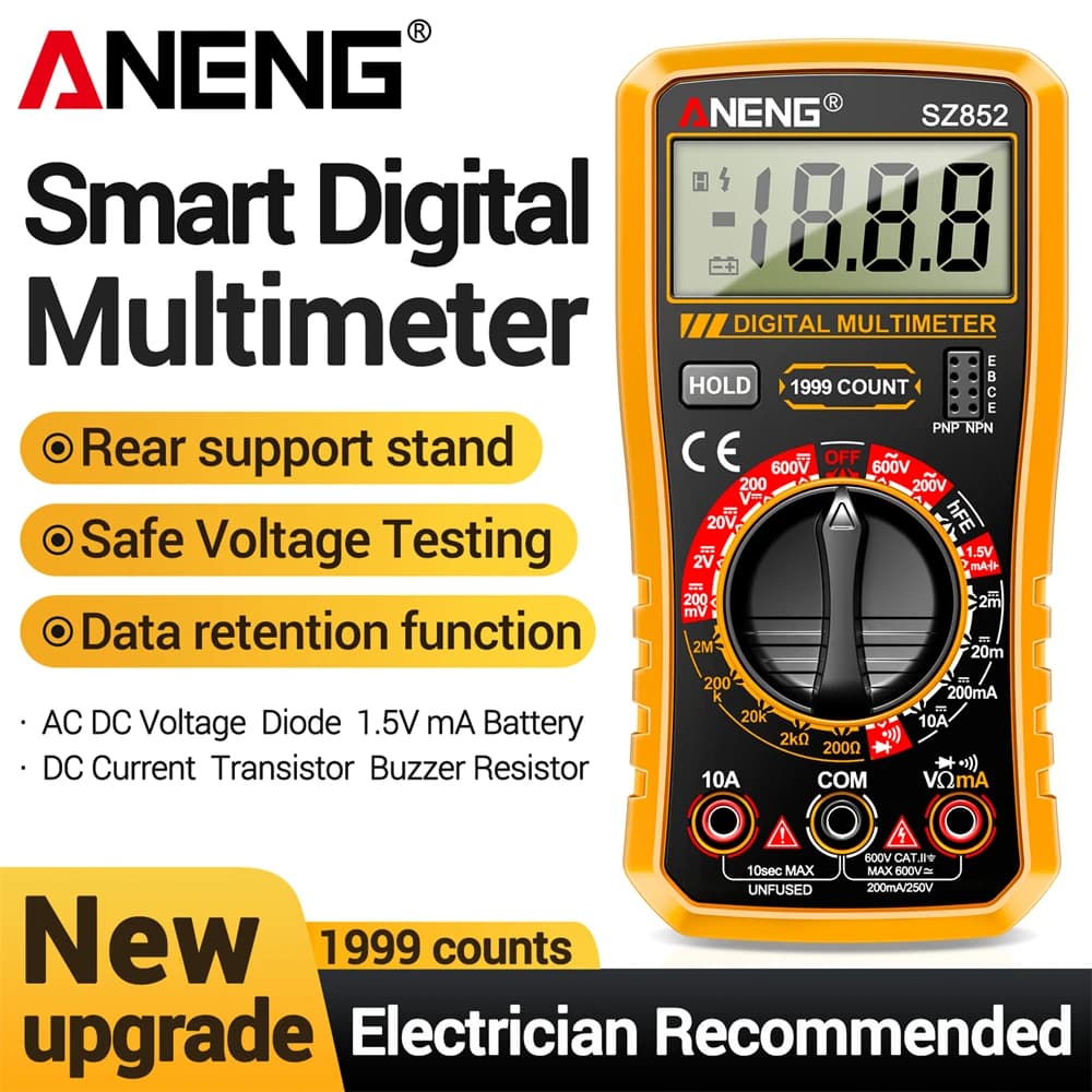 Professional Digital Multimeter ANENG SZ852 1999 Counts 600V AC DC Voltage Current Resistance Tester hFE Transistor Diode Test