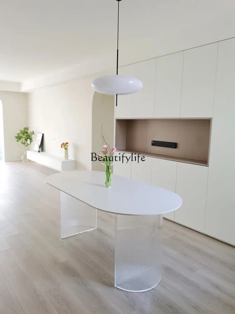 FGCream wind suspended acrylic rock slab dining table wabi sandy wind household small apartment rectangular