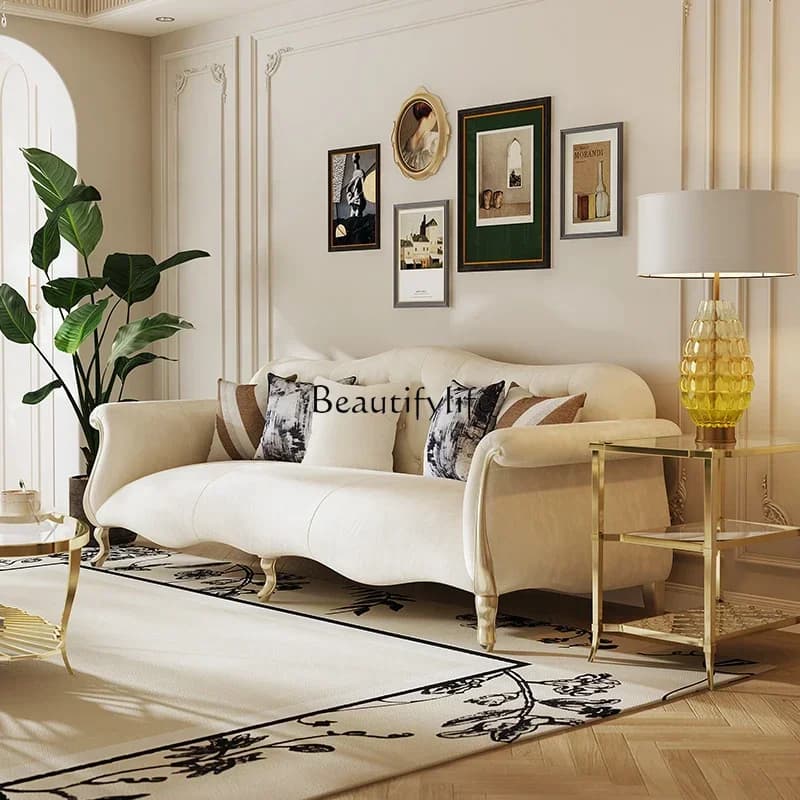 FGAmerican light luxury living room premium leather sofa first layer cowhide solid wood sofa straight row combination