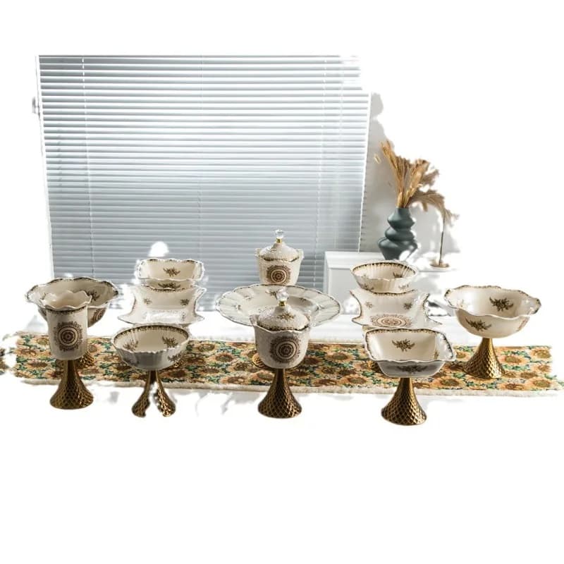 Xinjiang ethnic style Uygur fruit plate set, European home ceramic fruit plate 12 sets