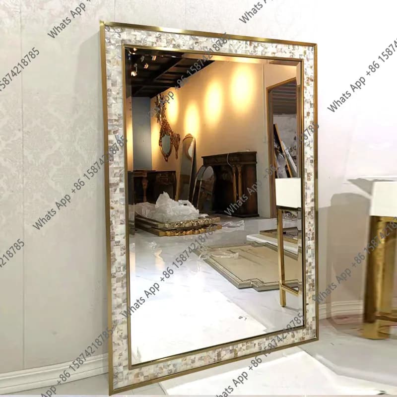 Stainless steel shell decorative mirror living room  background wall wall hanging porch  dressing mirror full-length mirror