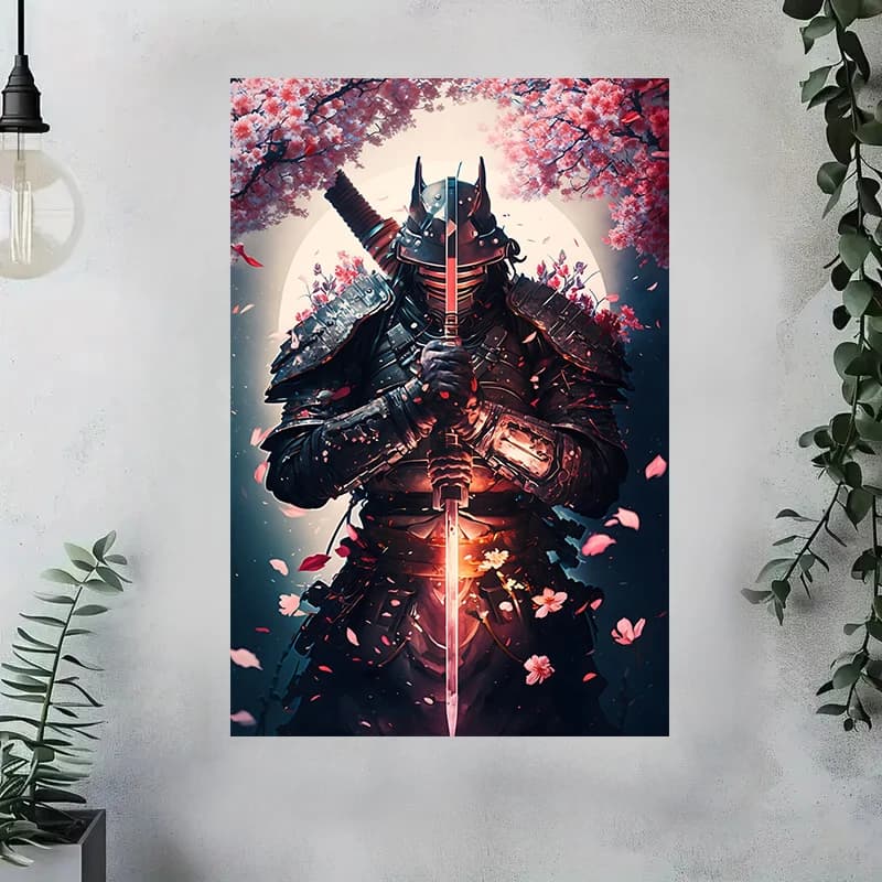 Japanese Guard Wall Stickers, Bright Wall for Home Decoration, Vinyl Animal Decals, Art Wallpaper, Abstract Samurai Poster