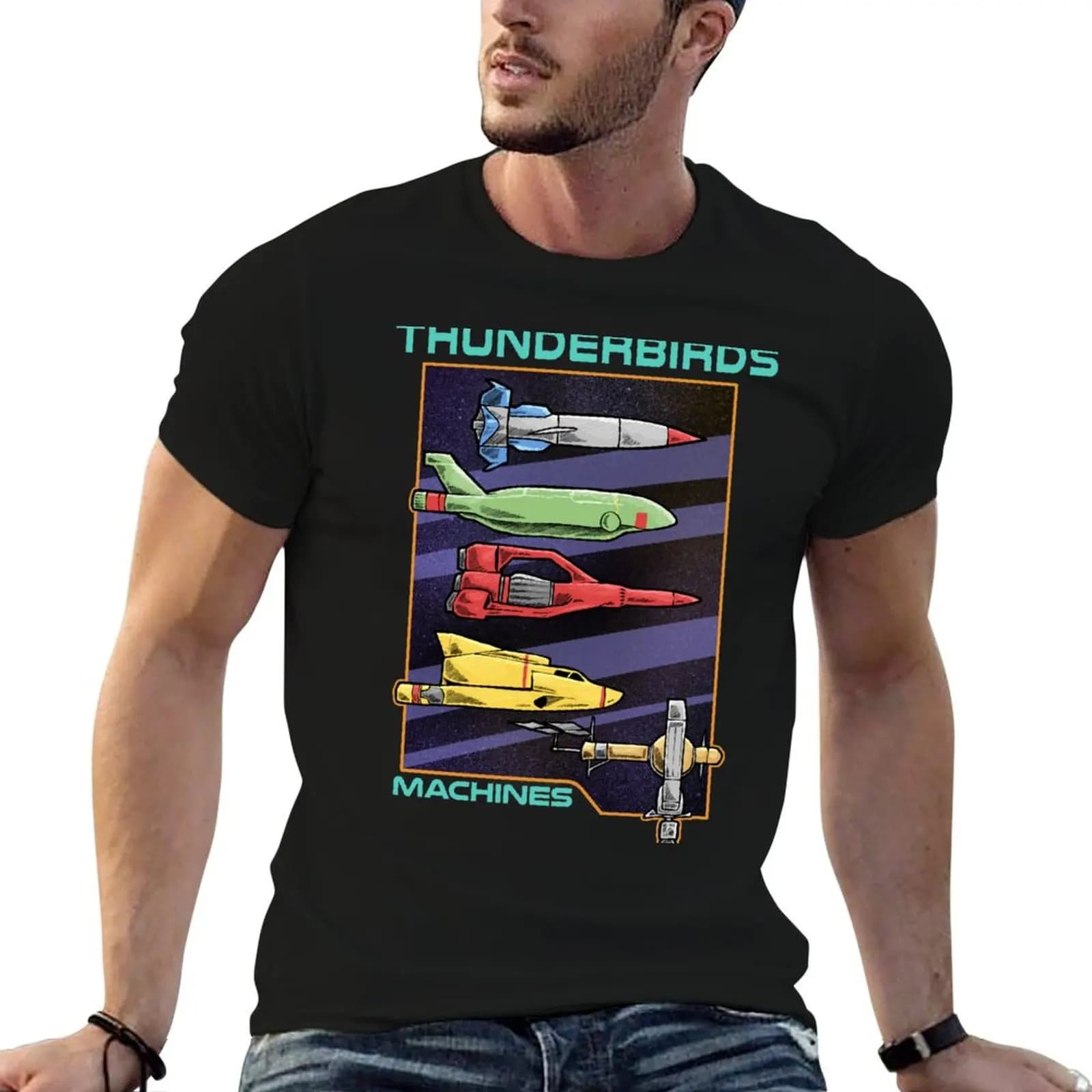 Thunderbirds Machines T-Shirt Casual Loose Short Sleeve Tee for Men