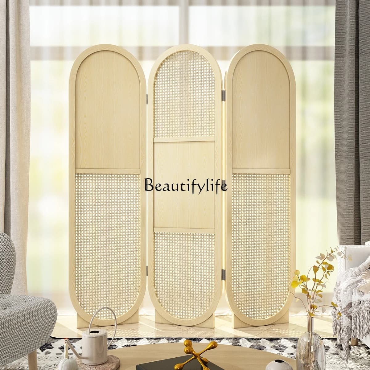 3Nordic simple modern rattan screen living room home entrance partition entrance