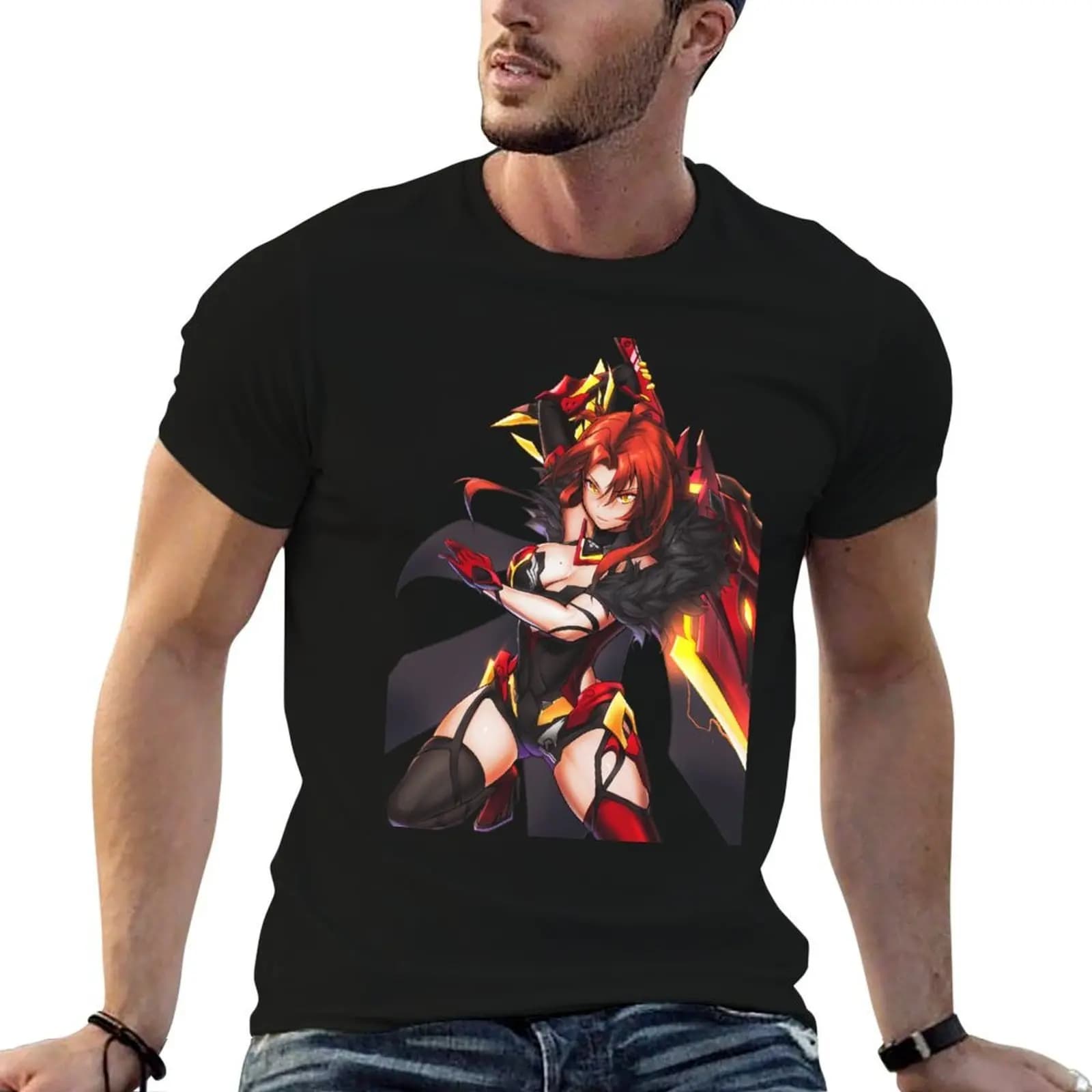 Himeko (Vermilion Knight) T-Shirt blacks summer clothes Short sleeve tee men