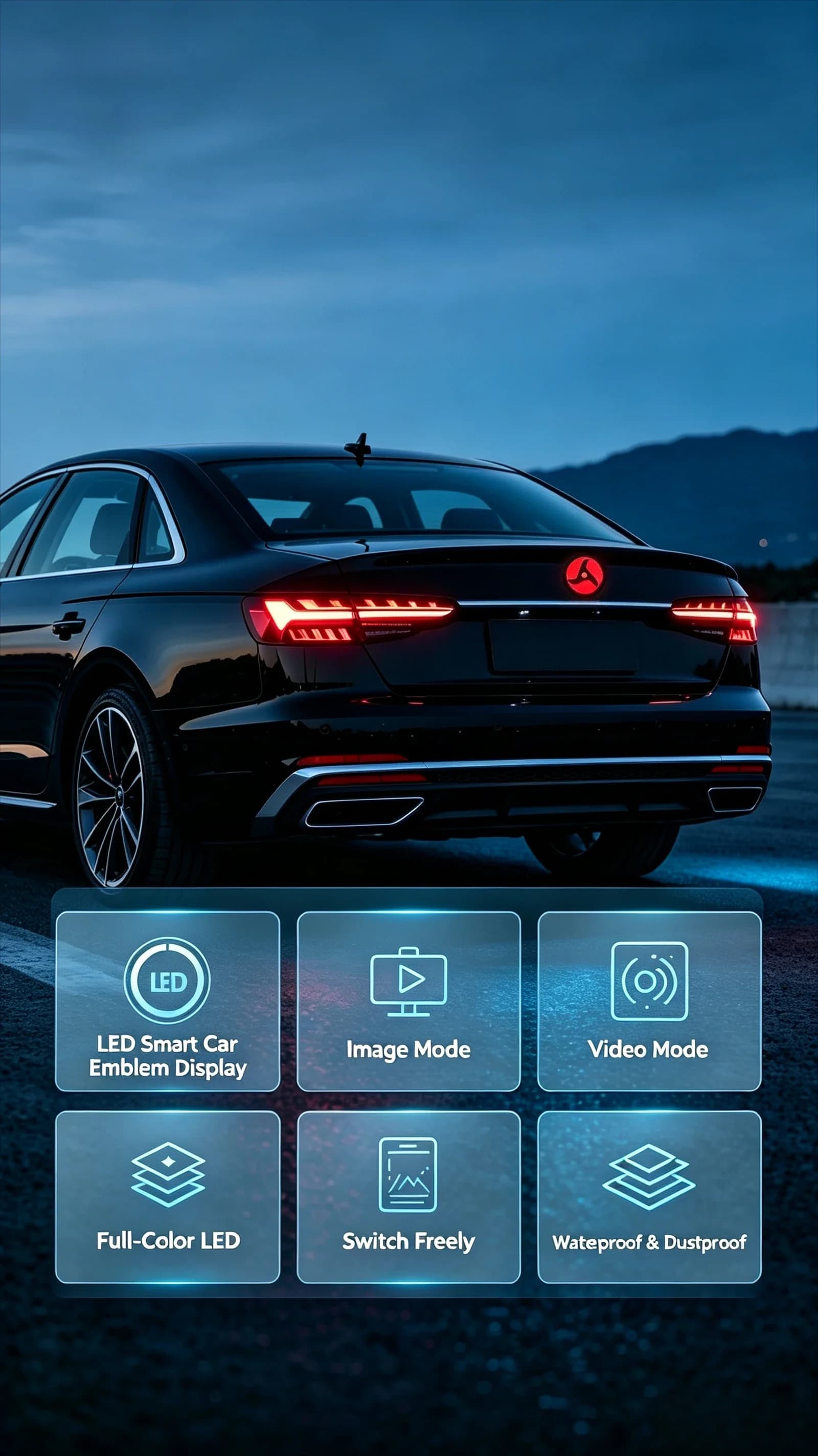 Intelligent dynamic LED vehicle emblem, custom trunk logo, car styling modification parts for BMW.
