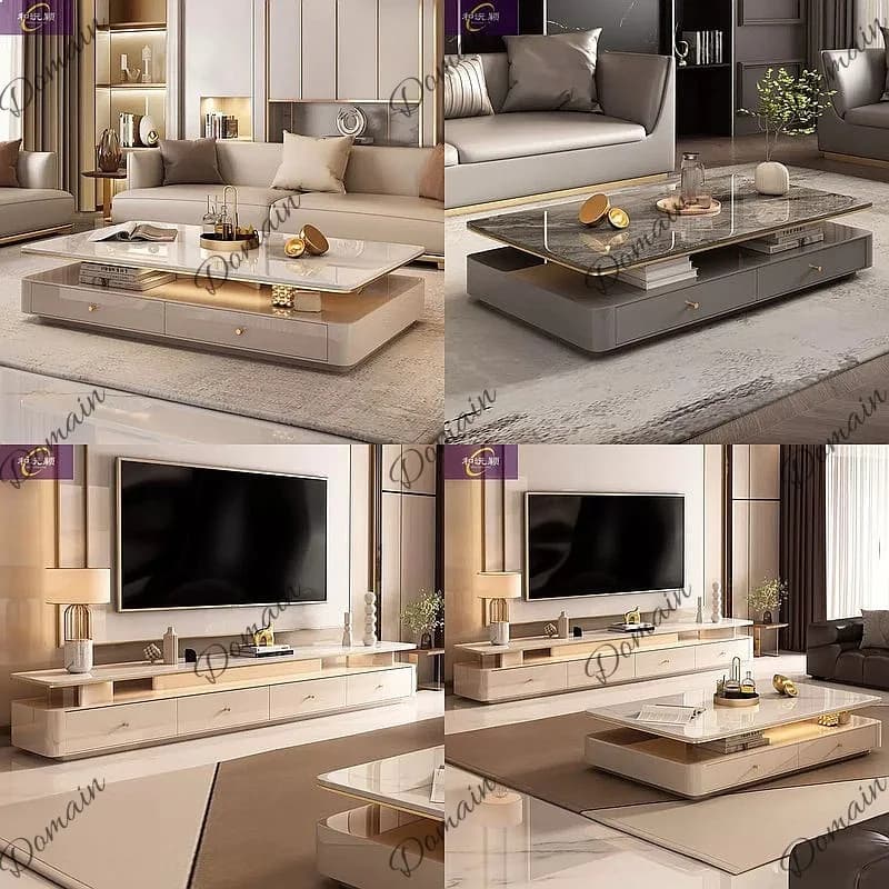 Modern Minimalist Sintered Stone Coffee Table TV Stand Set, Italian Luxury Rectangular Small Space