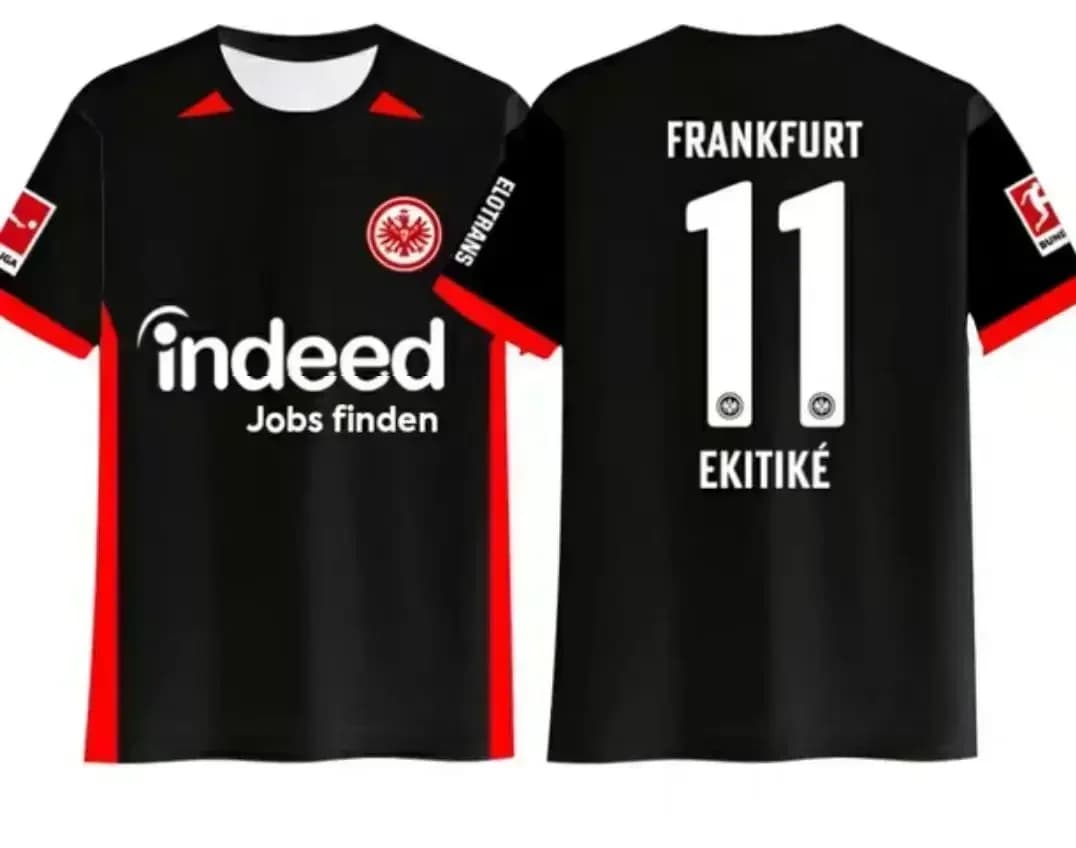 Men's football team t-shirt with 3D Frankfurt print, casual short-sleeve t-shirt with round neck and football star number, unise