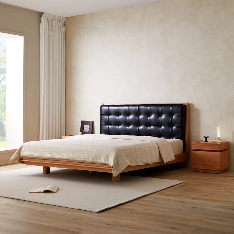 CX simple modern solid wood double bed black soft bag master bedroom queen bed