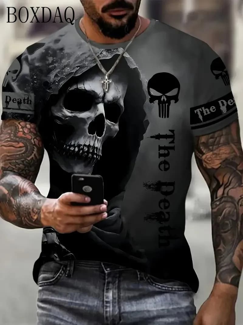 Horror Death Men's Skull T-Shirts Short Sleeve 3d Print Terror Street Hip Hop T Shirt  O-Neck Loose Casual Summer Tops Clothing