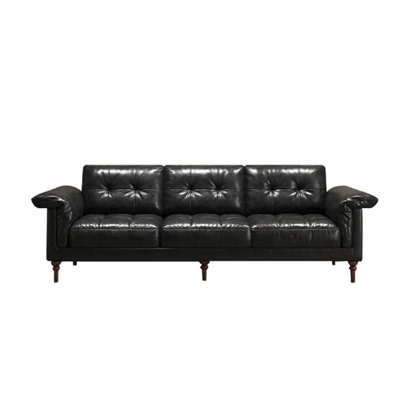 French Style Modern Solid Wood Genuine Leather Sectional Sofa Set Three-Seater Living Room 2024 New Model Black High-End