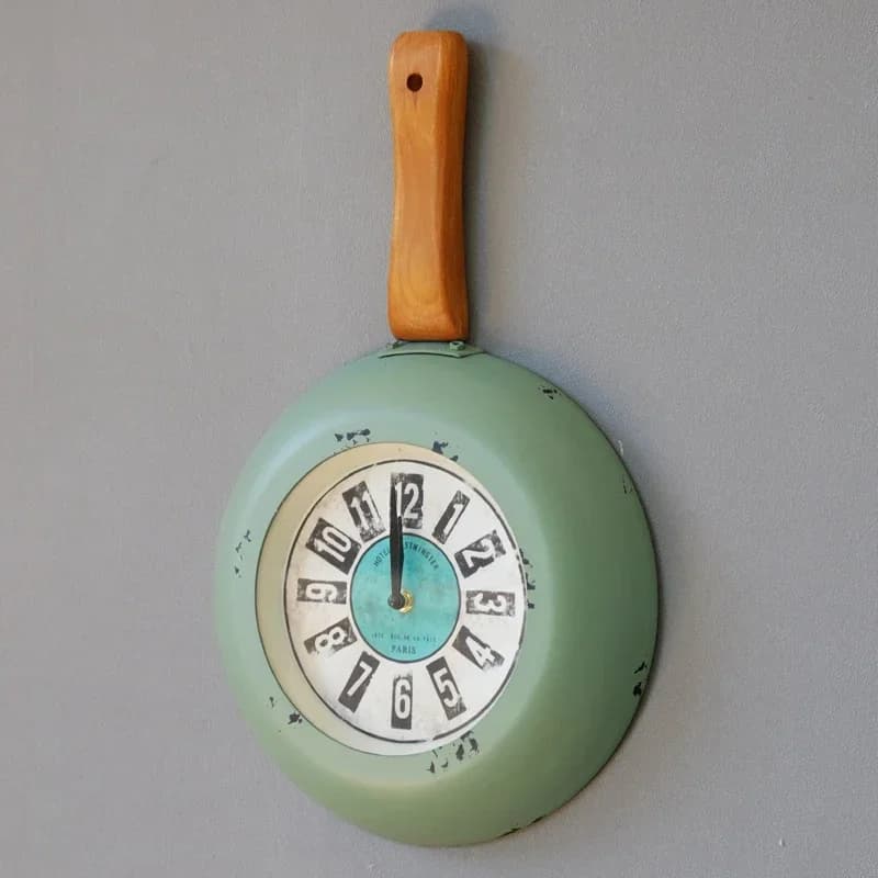 Vintage American Cast Iron Frying Pan Wall Clock Retro Silent Kitchen Timepiece No-Drill Rustic Home Decor