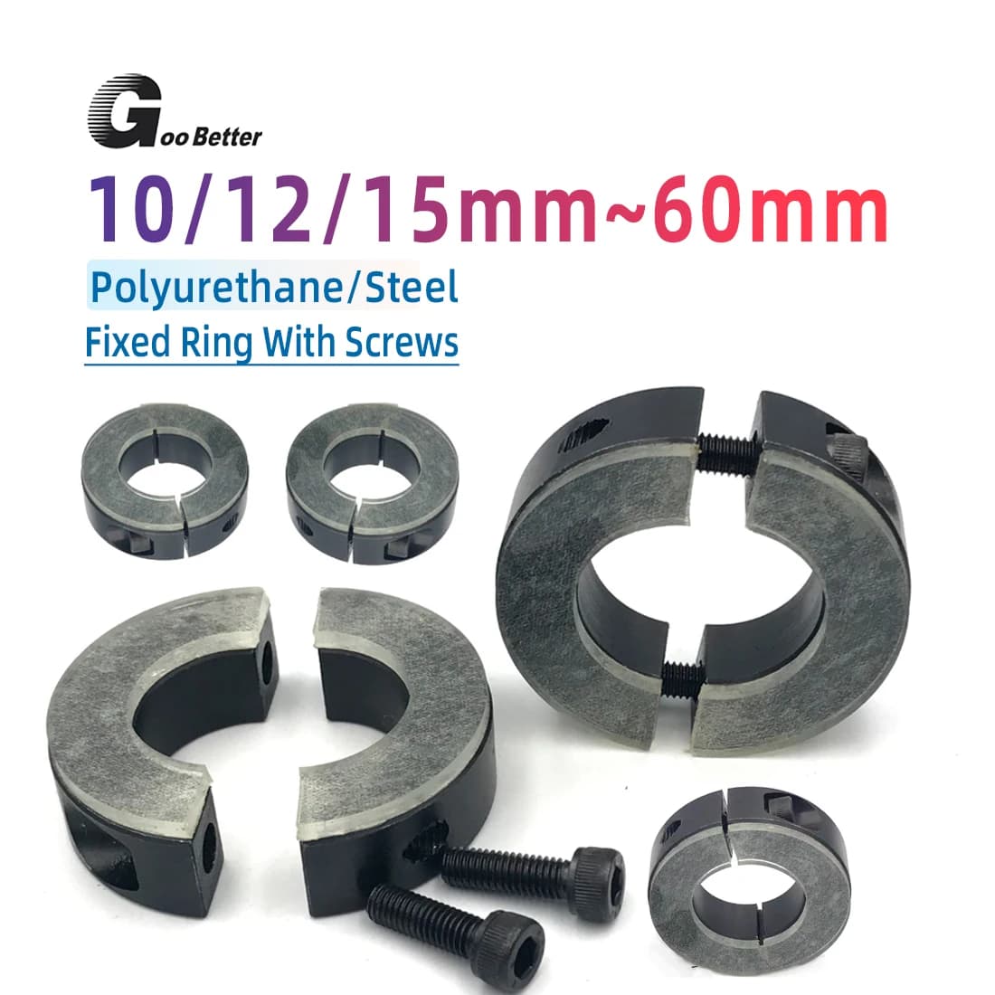 Met Pu-Stalen Borgring Enkele/Dubbel Gespleten Binnendiameter Kraag 10 ~ 60 Mm Klemring Kraag Met Bouten Steel Fixed Ring