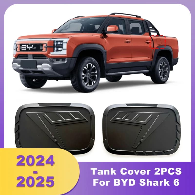 2PCS Matte Black Tank Cover Plastic ABS Oil Fuel Tank Cap Trim For BYD Shark 6 2024 2025 Plate Fuel Covers