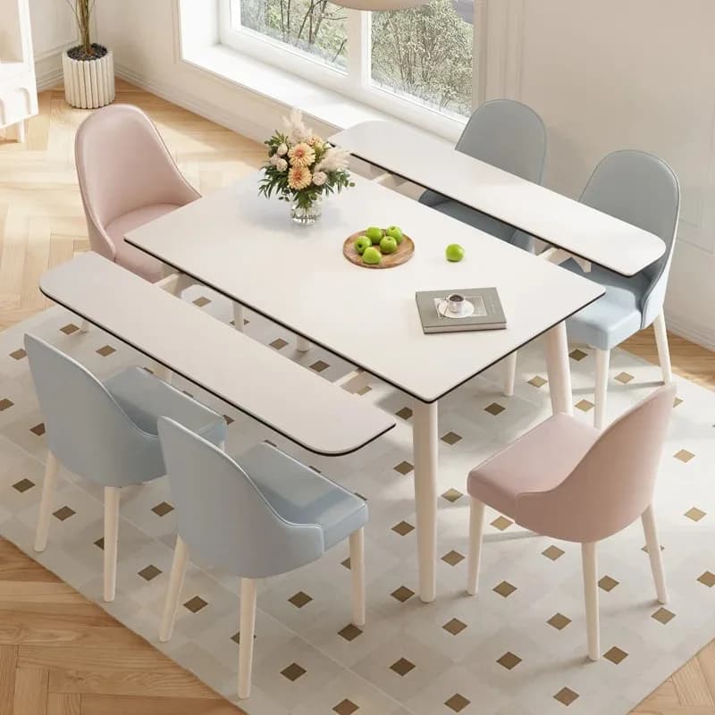 Modern Design Luxury Dining Table White 6 Person Living Room Dining Table Extendable Faux Marble Mesas De Comedor Furniture Home