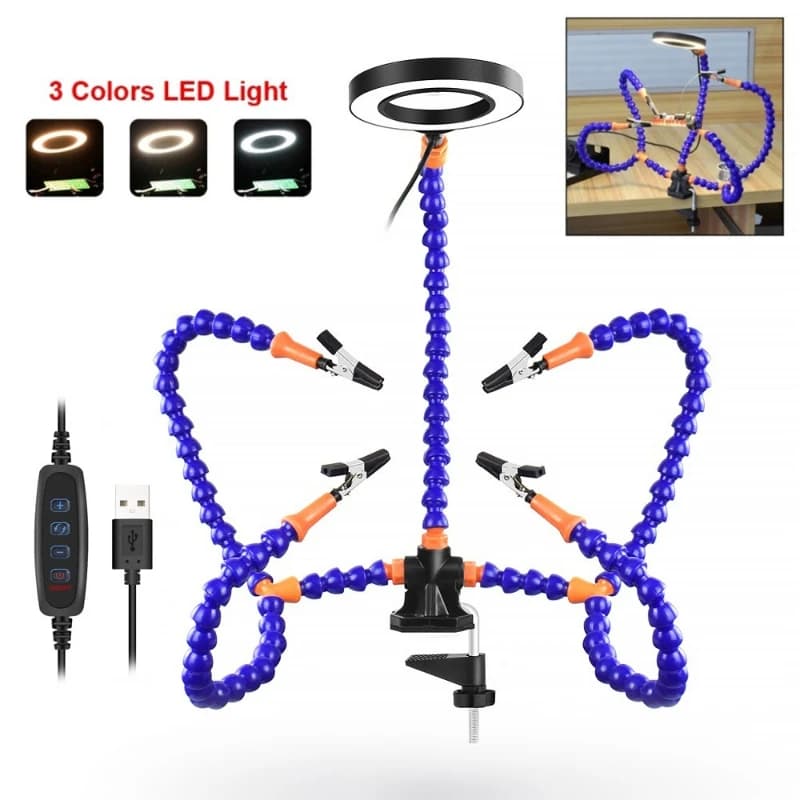 Helping Hands Magnifying Glass with Light Tools Flexible Arms With Adjustable Table Clamp 3X LED Magnifier PCB Holder Loupe