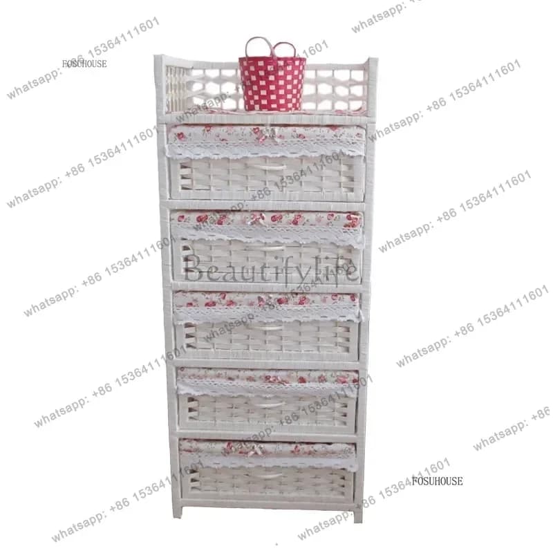 LSSimple Rattan Bedside Storage Cabinets Drawer Organizer Cabinets for Living Room Furniture Woven Handmade Storage Unit Wardrob