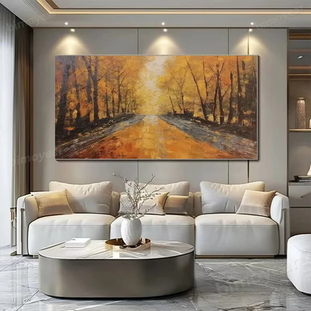 100% Hand Painted Abstract Oil Painting Retro Wall Art Picture On Canvas Brown Forest Mural For Living Room Home Decor Paint