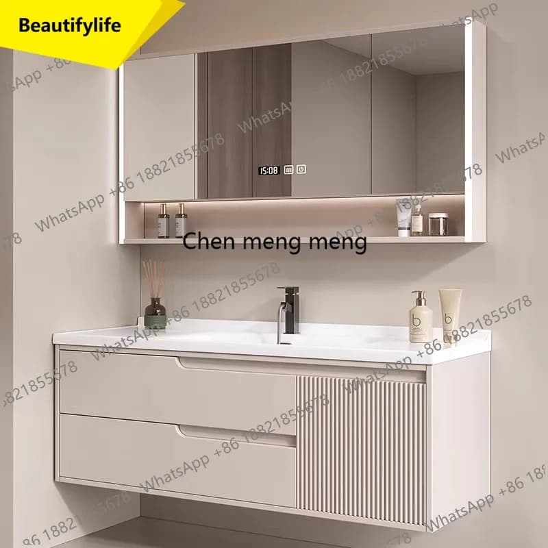 A17 Lamp Modern Bathroom Cabinet Integrated Storage Solid Wood Bathroom Cabinet Closet Mirror Meuble Salle De Bain Furniture