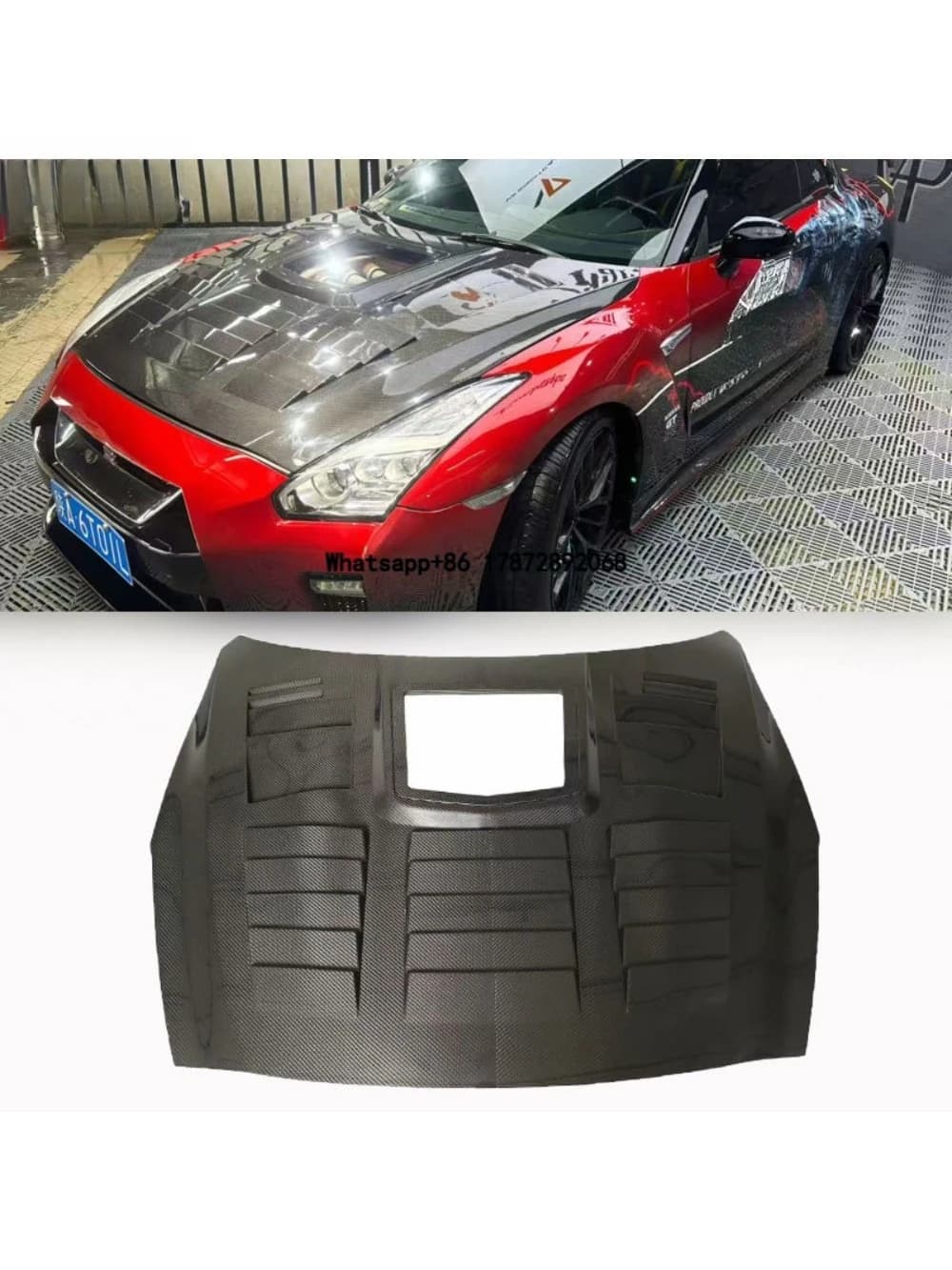 Dry Carbon Fiber Vented Hood for  GT-R R35 2008-2017 Engine Cover with Glass Front Boonet Hood for GTR