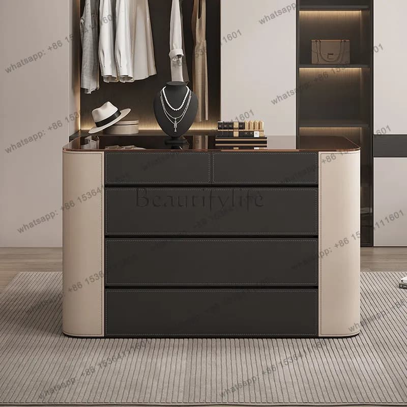 Italian light luxury solid wood jewelry cabinet, floor-to-ceiling high-end jewelry storage cabinet at the end of the bed