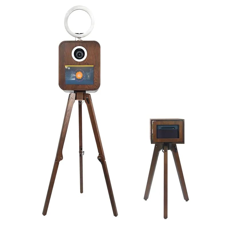 Red Oak Photo Booth Machine Vintage Wooden Photo Booth Weddings and Events Compatible with Camera